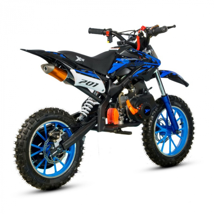 Mini Cross XTR 701, 50cc, 2 timpi, pornire electromotor, roti 10 inch, culoare negru/albastru [3]