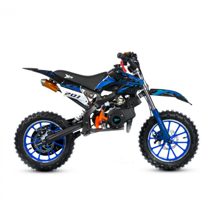 Mini Cross XTR 701, 50cc, 2 timpi, pornire electromotor, roti 10 inch, culoare negru/albastru [2]