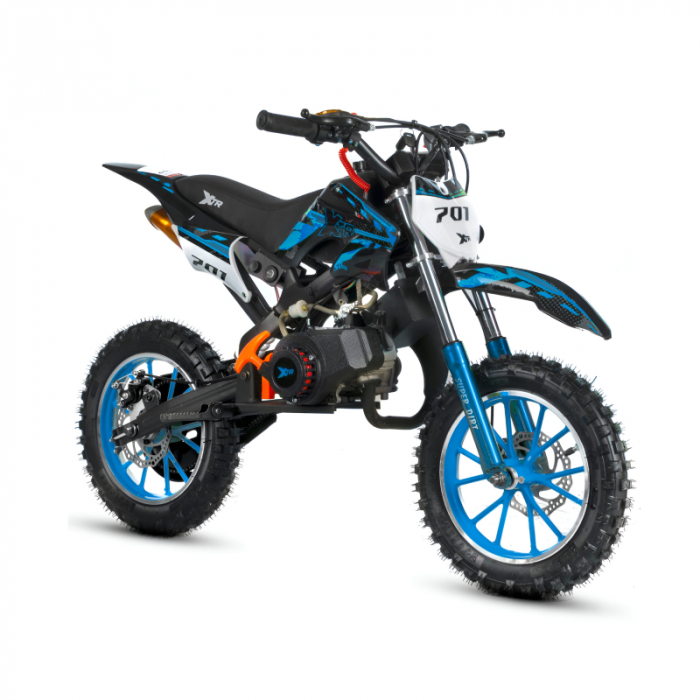 Mini Cross XTR 701, 50cc, 2 timpi, pornire sfoara, roti 10 inch, culoare negru albastru