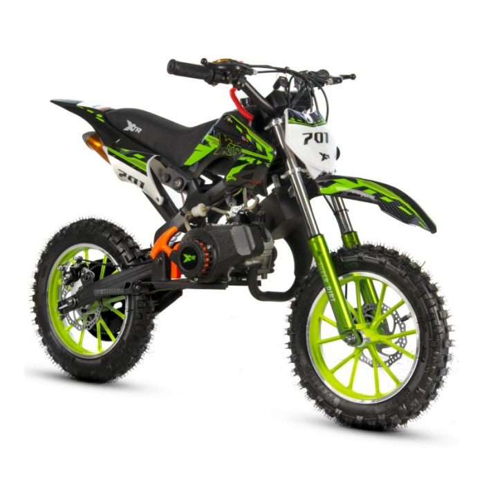 Mini Cross XTR 701, 50cc, 2 timpi, pornire electromotor, roti 10 inch, culoare negru verde