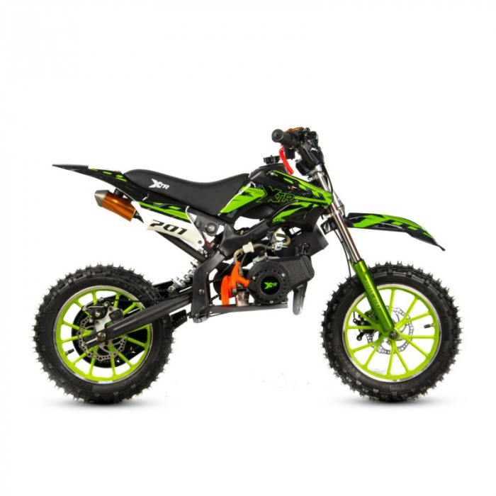 Mini Cross XTR 701, 50cc, 2 timpi, pornire electromotor, roti 10 inch, culoare negru/verde [2]