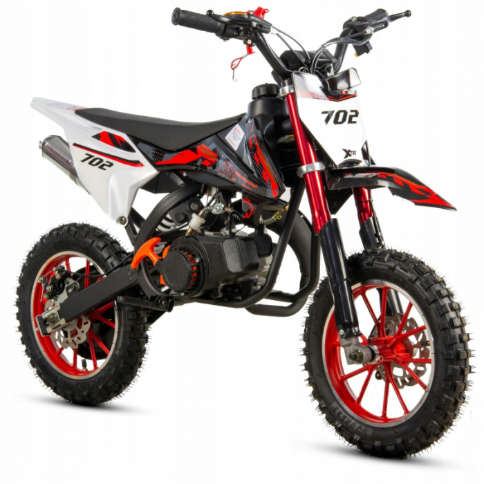 Mini Cross XTR 702, 50cc, 2 timpi, pornire electromotor, roti 10 inch, culoare negru rosu