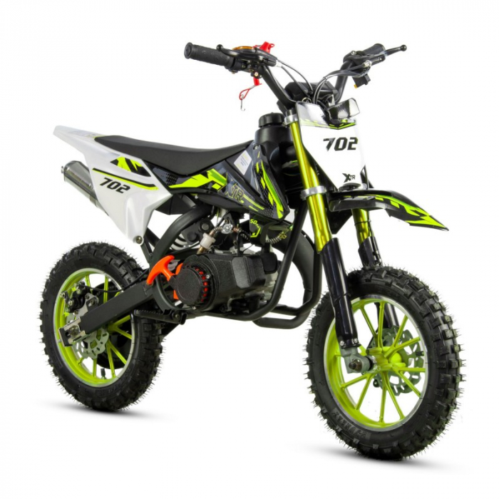 Mini Cross XTR 702, 50cc, 2 timpi, pornire electromotor, roti 10 inch, culoare negru verde