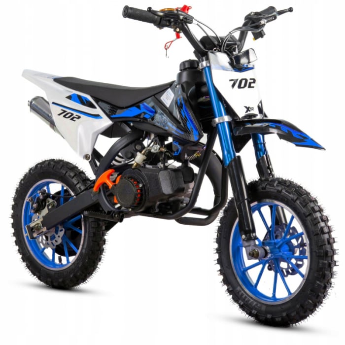 Mini Cross XTR 702, 50cc, 2 timpi, pornire electromotor, roti 10 inch, culoare negru albastru