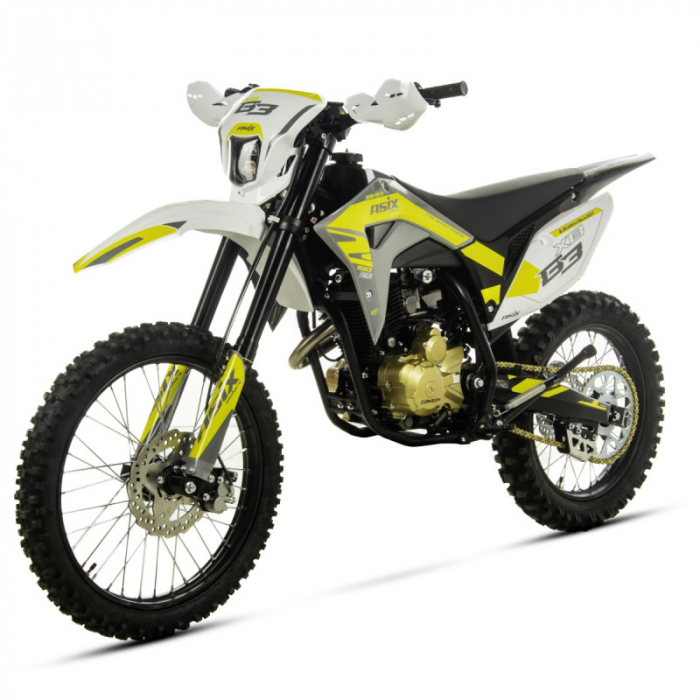 Motocicleta Cross Enduro Asix XB83 150cc, roti 21 18, culoare gri galben, pornire electromotor