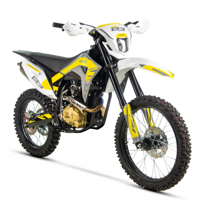 Motocicleta Cross Enduro Asix XB83, 250cc, roti 21 18, culoare gri-galben, pornire electromotor