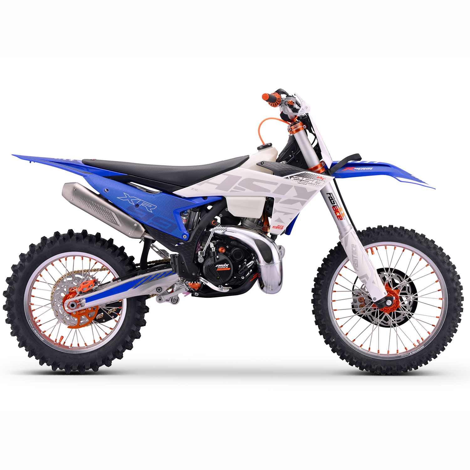 Motocicleta Cross/Enduro Asix XR99 2T, 250cc, roti 21/18", pornire electric, racire apa, culoare alb/albastru [5]