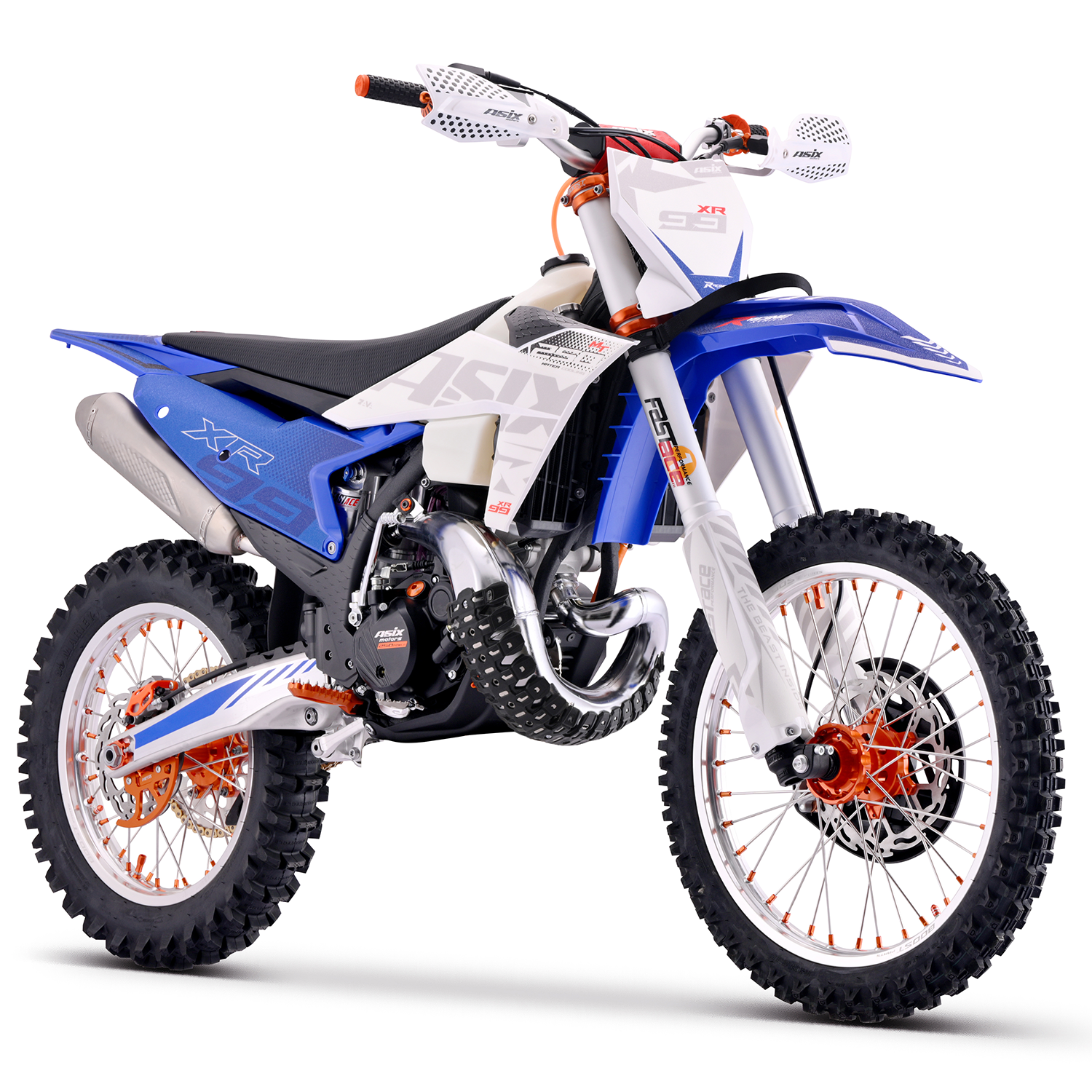 Motocicleta Cross/Enduro Asix XR99 2T, 250cc, roti 21/18", pornire electric, racire apa, culoare alb/albastru [6]
