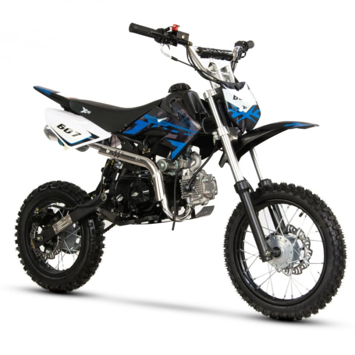 Motocicleta Cross Enduro copii 4T XTR 607, 125cc, roti 17 14, pornire electromotor, culoare negru albastru