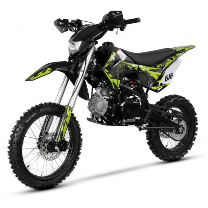 Motocicleta Cross Enduro copii 4T XTR 616, 125cc, roti 17 14, pornire electric + pedala, culoare negru lime