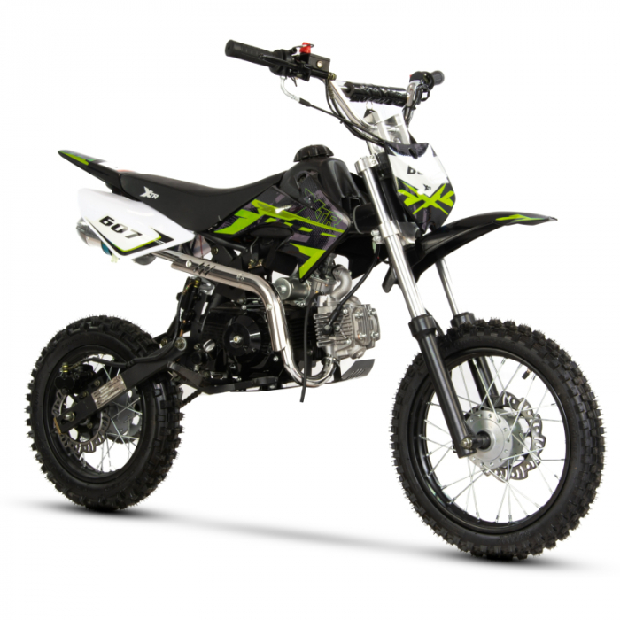 Motocicleta Cross Enduro copii 4T XTR 607M, 125cc, roti 14 12, pornire pedala starter, pedala schimbator, culoare negru verde