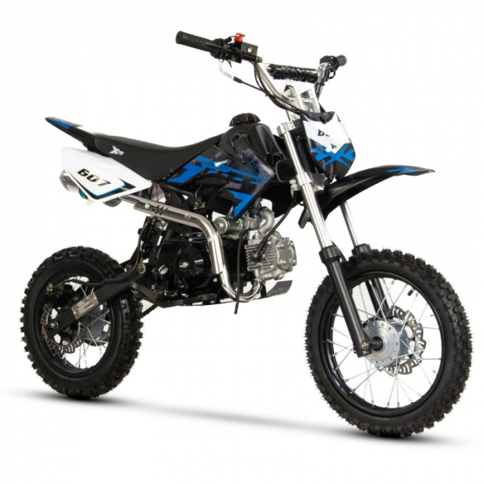 Motocicleta Cross/Enduro copii 4T XTR 607M, 125cc, roti 14/12, pornire pedala starter, pedala schimbator, culoare negru/albastru [6]