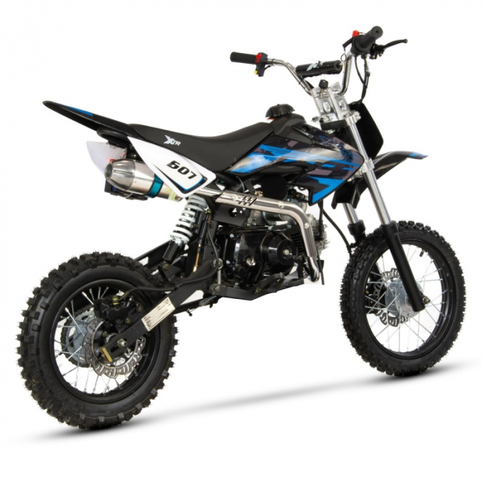 Motocicleta Cross/Enduro copii 4T XTR 607M, 125cc, roti 14/12, pornire pedala starter, pedala schimbator, culoare negru/albastru [4]