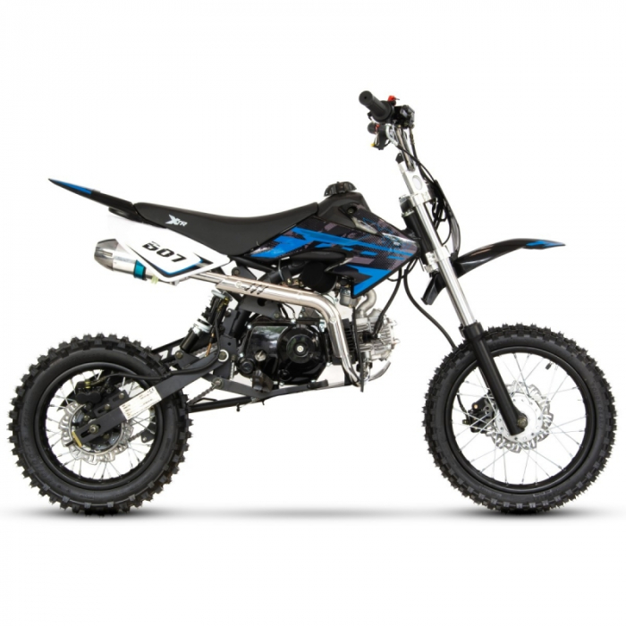 Motocicleta Cross/Enduro copii 4T XTR 607M, 125cc, roti 14/12, pornire pedala starter, pedala schimbator, culoare negru/albastru [5]