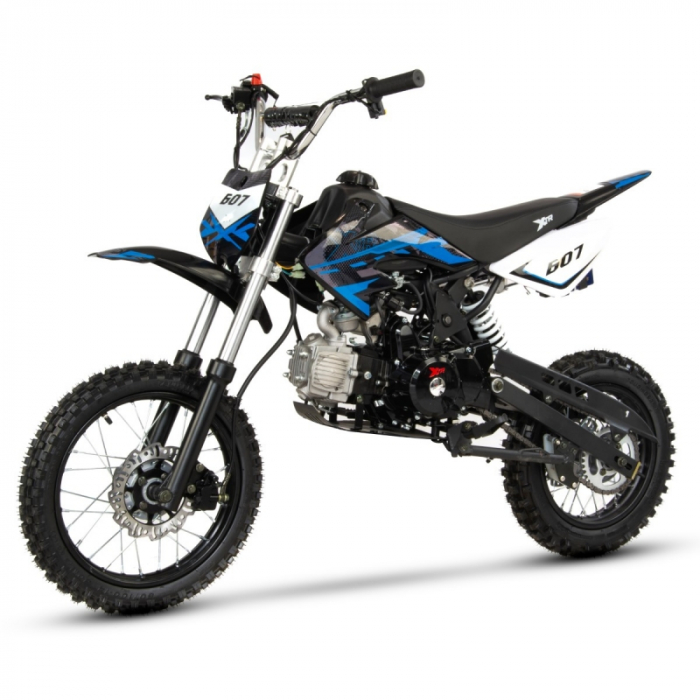 Motocicleta Cross Enduro copii 4T XTR 607M, 125cc, roti 14 12, pornire pedala starter, pedala schimbator, culoare negru albastru