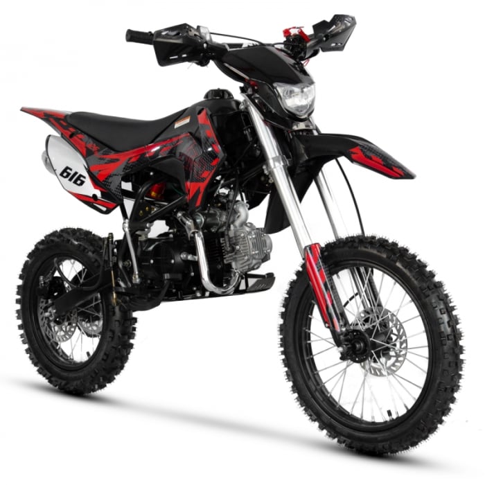 Motocicleta Cross Enduro copii 4T XTR 616, 125cc, roti 17 14, pornire electric + pedala, culoare negru rosu