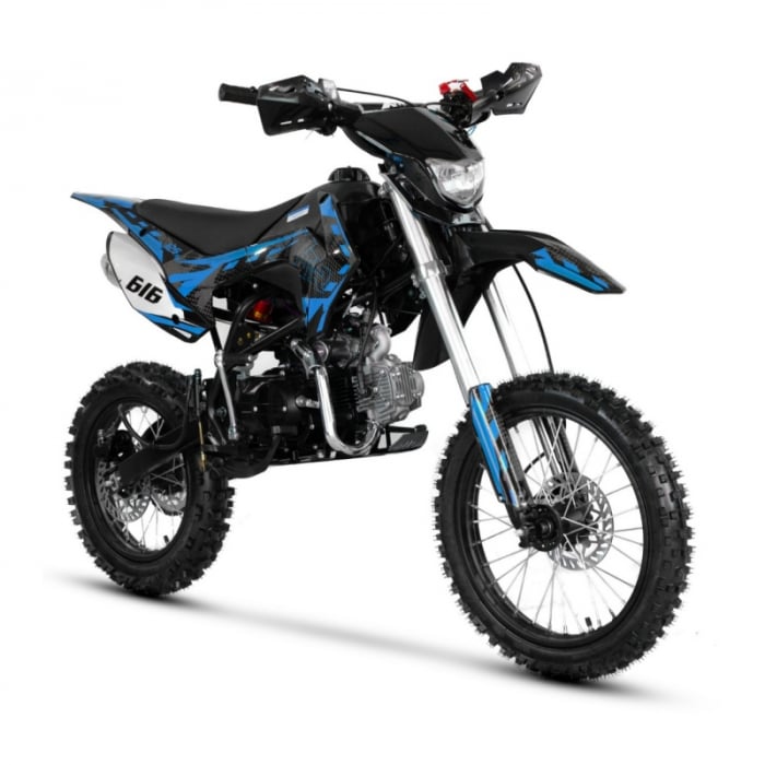 Motocicleta Cross Enduro copii, XTR 616, 150cc, roti 19 16, cu far, pornire electromotor, culoare negru-albastru