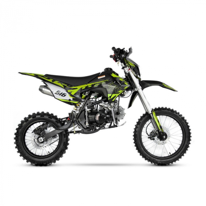 Motocicleta Cross/Enduro copii, XTR 616, 150cc, roti 19/16, cu far, pornire electromotor, culoare negru-lime [2]