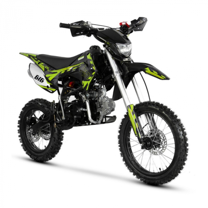 Motocicleta Cross Enduro copii, XTR 616, 150cc, roti 19 16, cu far, pornire electromotor, culoare negru-lime