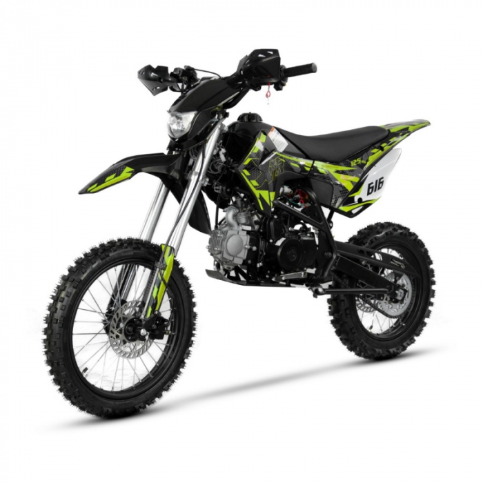Motocicleta Cross/Enduro copii, XTR 616, 150cc, roti 19/16, cu far, pornire electromotor, culoare negru-lime [6]