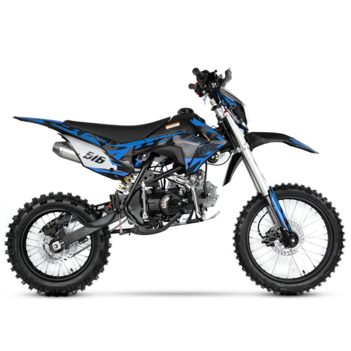 Motocicleta Cross/Enduro copii, XTR 616, 125cc, roti 14/17, cu far, pornire electromotor, culoare negru/albastru [2]