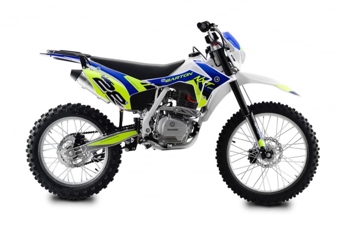 Motocicleta Enduro Barton NXT cadru mare, 250cc, 4T, roti 21 18 , culoare albastru verde fluorescent