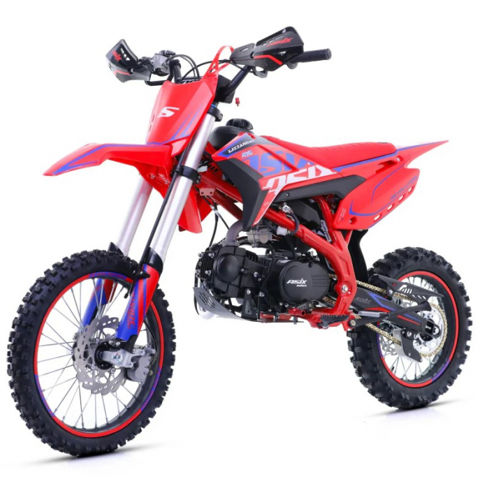 Motocicleta Enduro Cross Asix Lizzard 125cc, 4T, roti 17   14  , 4 viteze, pornire pedala, culoare rosu albastru