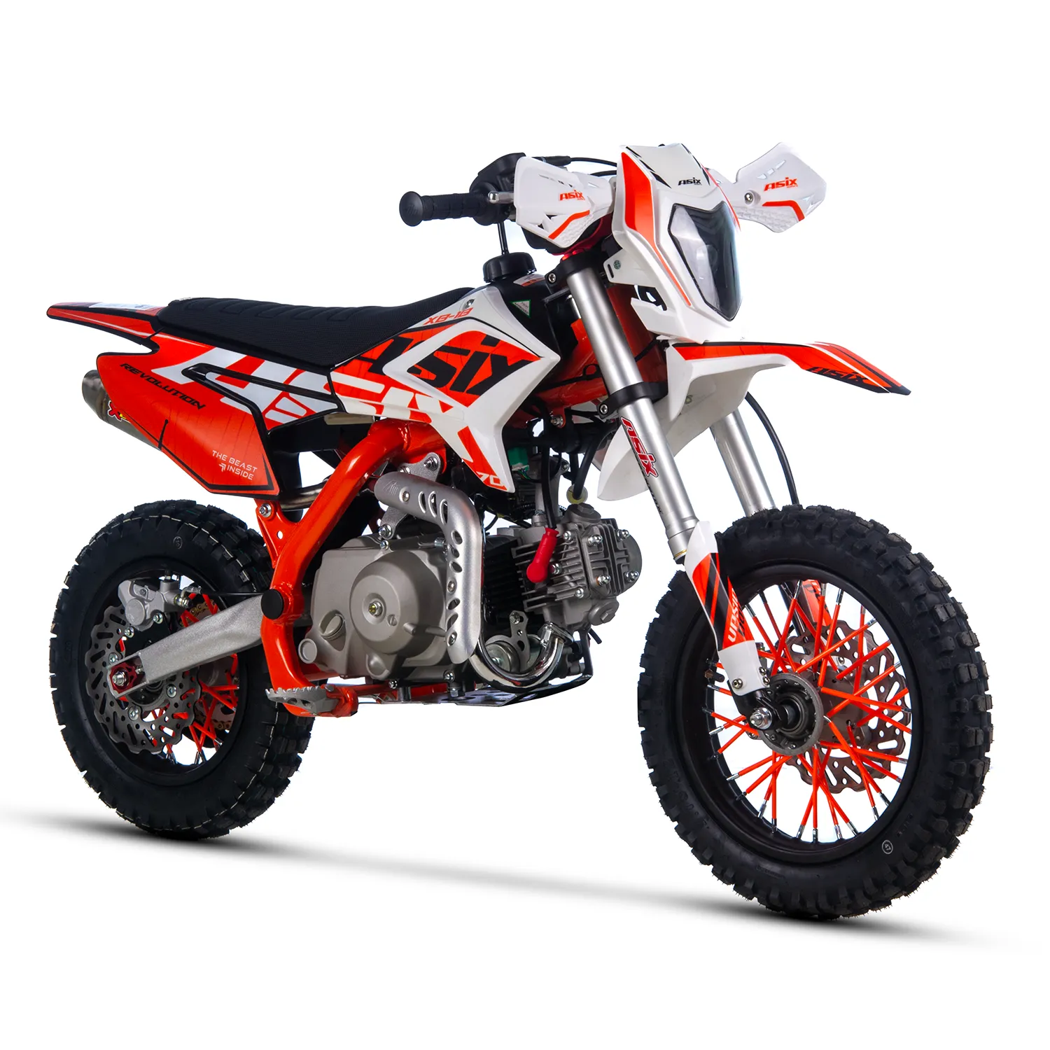 Motocicleta Enduro Cross Asix XB18, 70cc, 4T, roti 12   10  , pornire electromotor, culoare portocaliu-gri