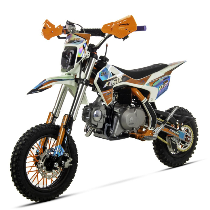 Motocicleta Enduro Cross Asix XB27 90cc, 4T, roti 10   12  , automat cu pornire buton, culoare portocaliu albastru