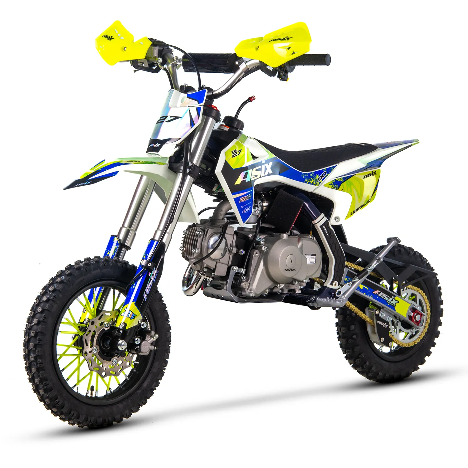 Motocicleta Enduro Cross Asix XB27 90cc, 4T, roti 10   12  , automat cu pornire buton, culoare lemon albastru