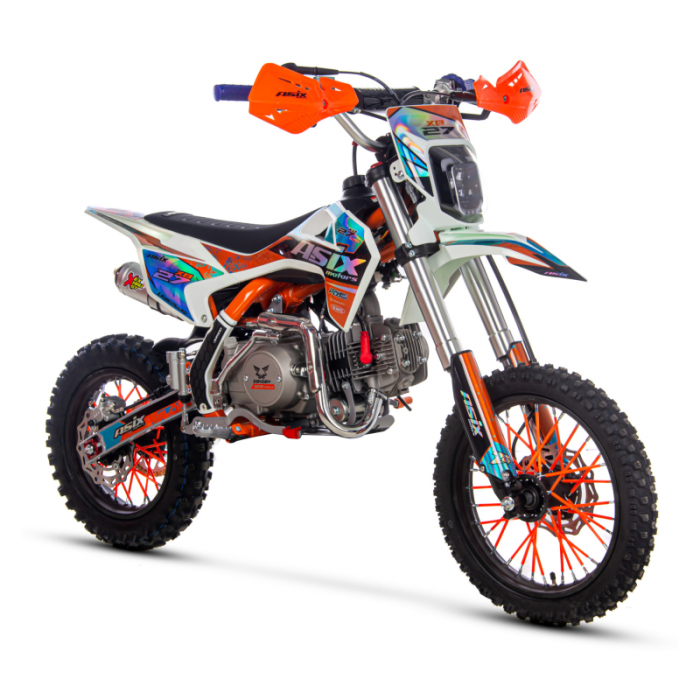 Motocicleta Enduro Cross Asix XB27 A2, 125cc, 4T, roti 14   12  , far, pornire electromotor, culoare portocaliu albastru