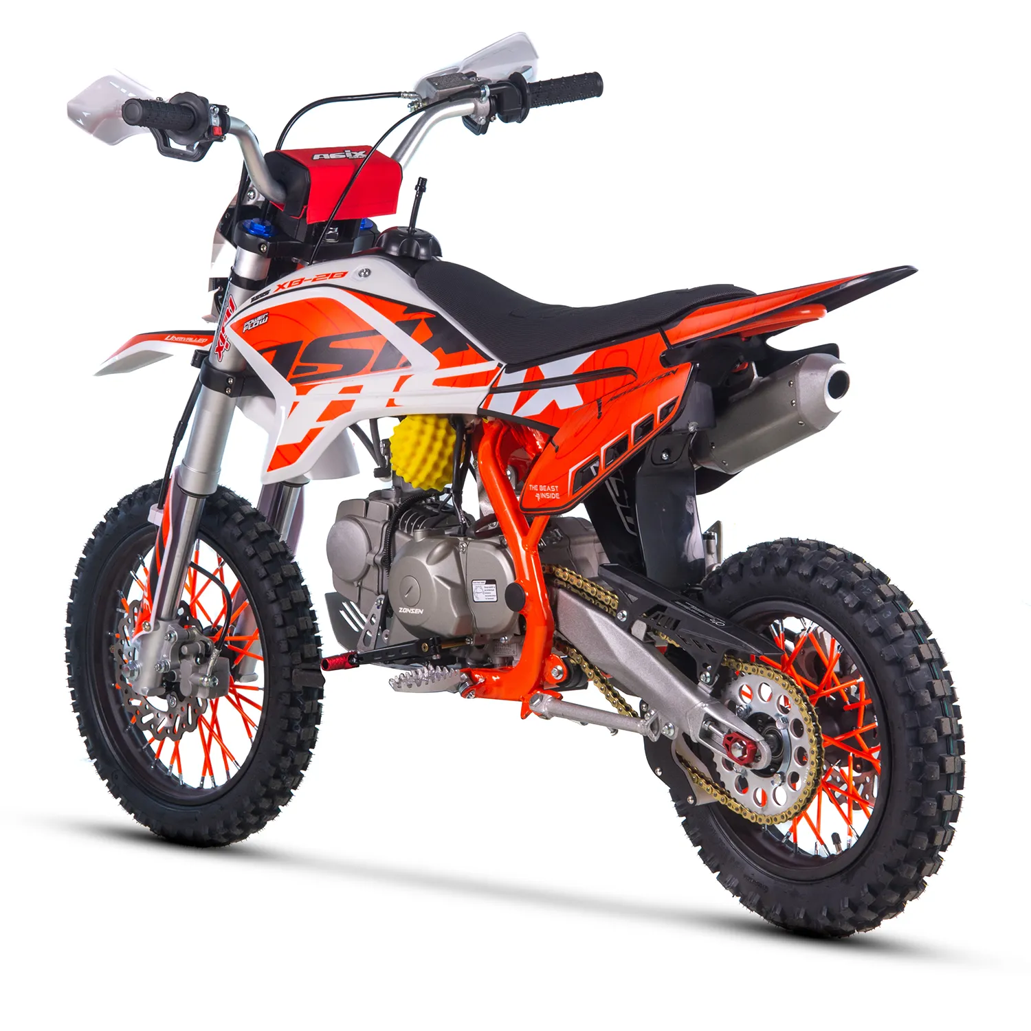 Motocicleta Enduro/Cross Asix XB28 110cc, 4T, roti 14"/12", cu far, pornire electromotor, kick si starter, culoare gri/portocaliu [4]