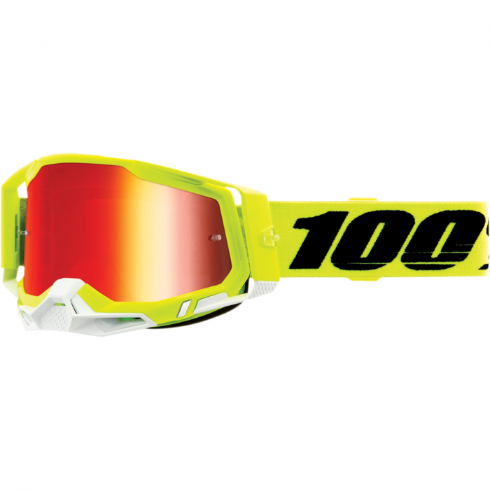 Ochelari cross atv 100% Racecraft 2 Yellow lentila oglinda rosie culoare rama verde alb