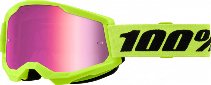 Ochelari cross atv 100% Strata 2 Neon Yel, lentila oglinda, culoare rama galben neon