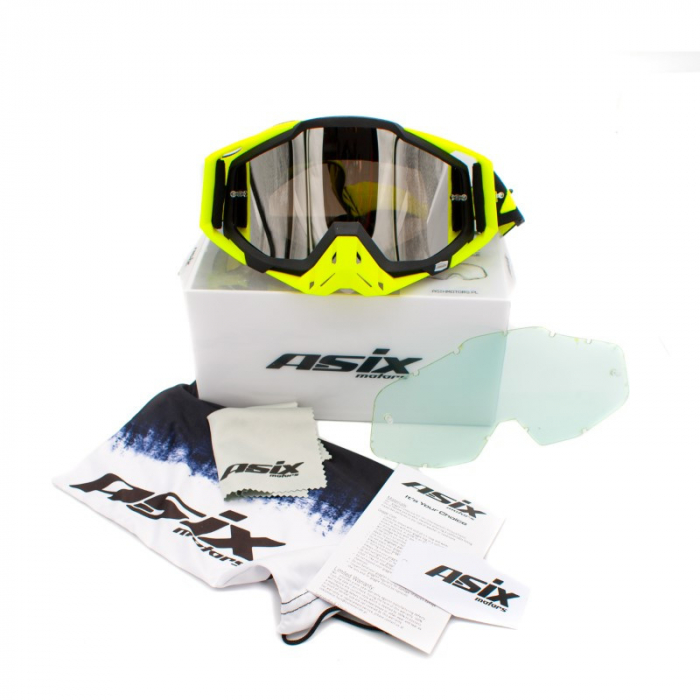 Ochelari cross/atv/enduro, Asix AS1, lentila argintie, culoare rama galben fluo/negru mat [2]