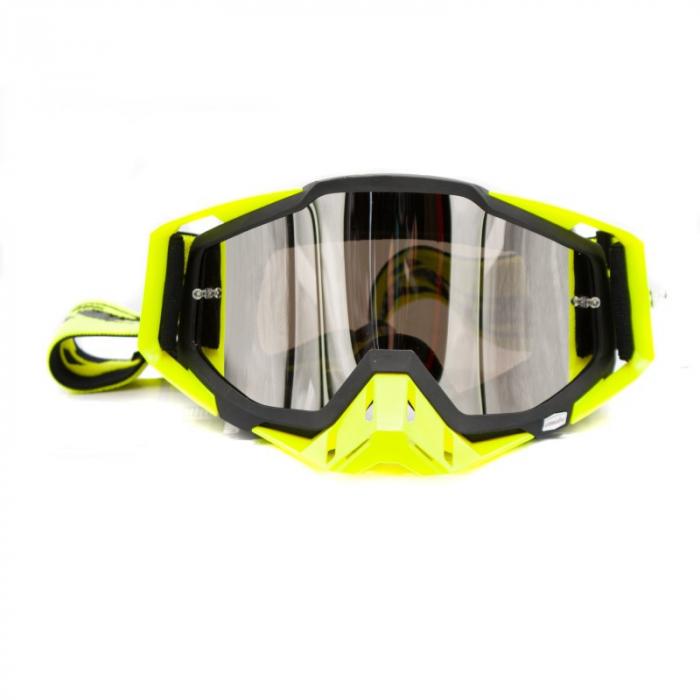 Ochelari cross atv enduro, Asix AS1, lentila argintie, culoare rama galben fluo negru mat