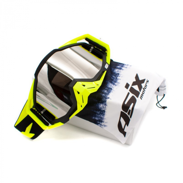 Ochelari cross/atv/enduro, Asix AS1, lentila argintie, culoare rama galben fluo/negru mat [3]