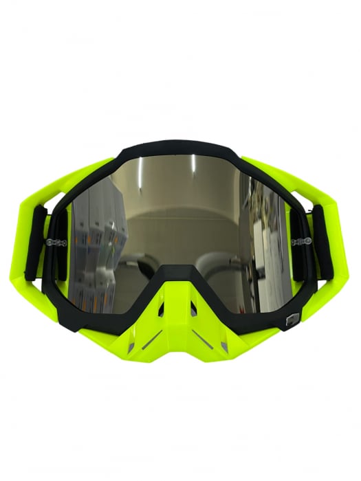 Ochelari cross atv enduro, Asix AS1, lentila argintie, culoare rama galben fluo negru mat