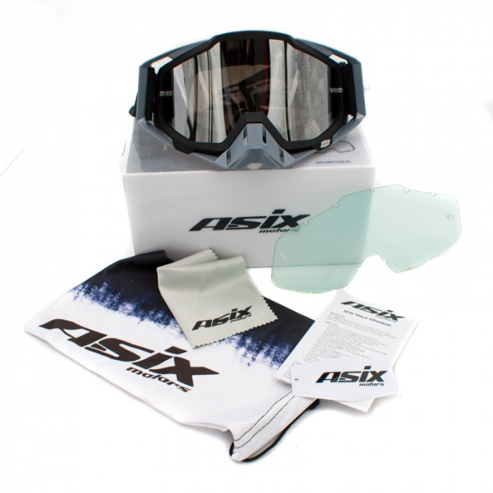 Ochelari cross/atv/enduro, Asix AS1, lentila argintie, culoare rama gri/negru mat [2]