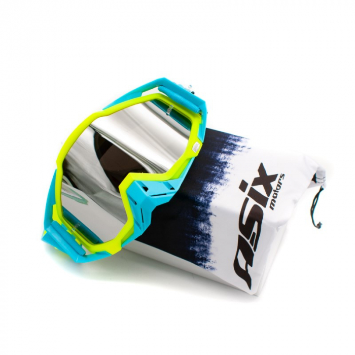Ochelari cross/atv/enduro, Asix AS1, lentila argintie, culoare rama lime/albastru mat [5]