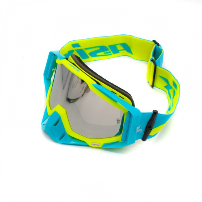 Ochelari cross/atv/enduro, Asix AS1, lentila argintie, culoare rama lime/albastru mat [3]