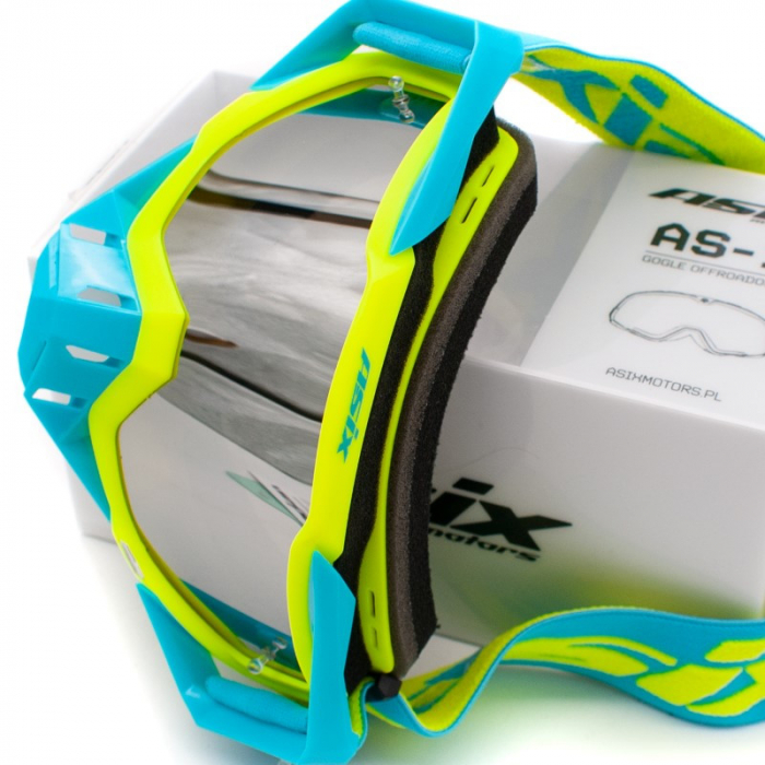Ochelari cross/atv/enduro, Asix AS1, lentila argintie, culoare rama lime/albastru mat [4]