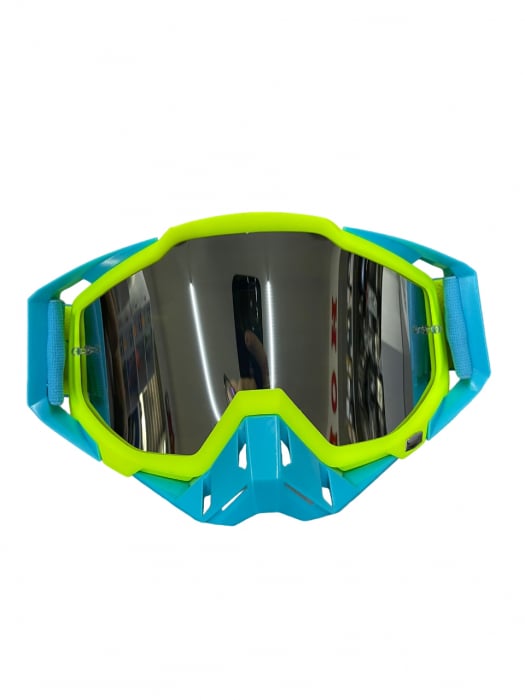 Ochelari cross atv enduro, Asix AS1, lentila argintie, culoare rama lime albastru mat