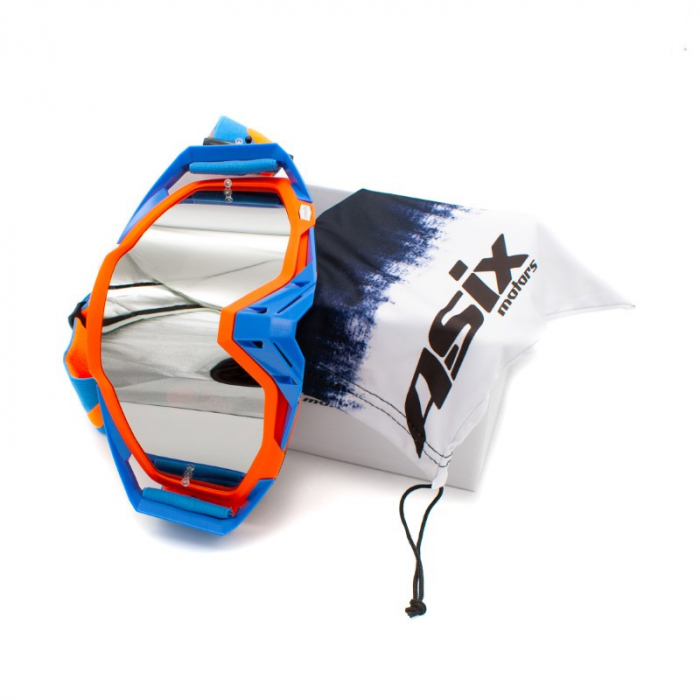 Ochelari cross/atv/enduro, Asix AS1, lentila argintiu, culoare rama portocaliu/albastru mat [3]