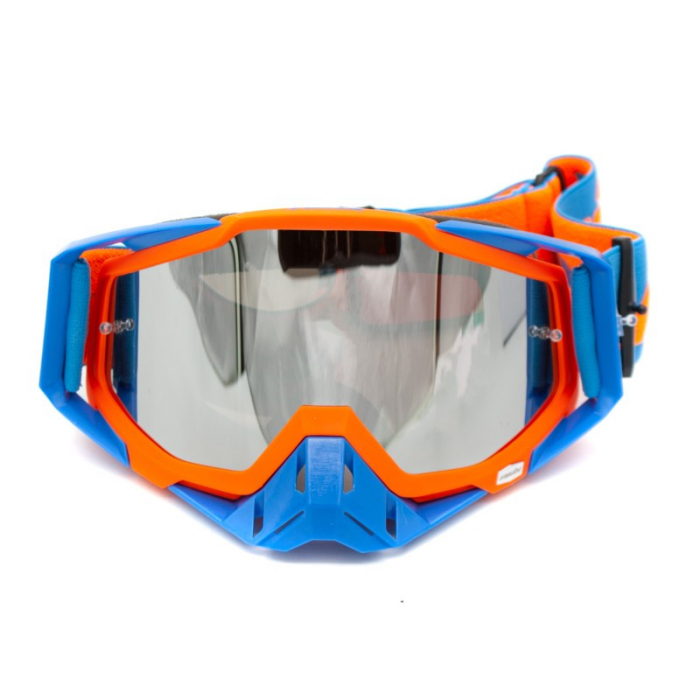 Ochelari cross atv enduro, Asix AS1, lentila argintiu, culoare rama portocaliu albastru mat