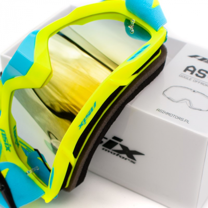 Ochelari cross/atv/enduro, Asix AS2, lentila galbena, culoare rama lime/albastru mat [4]