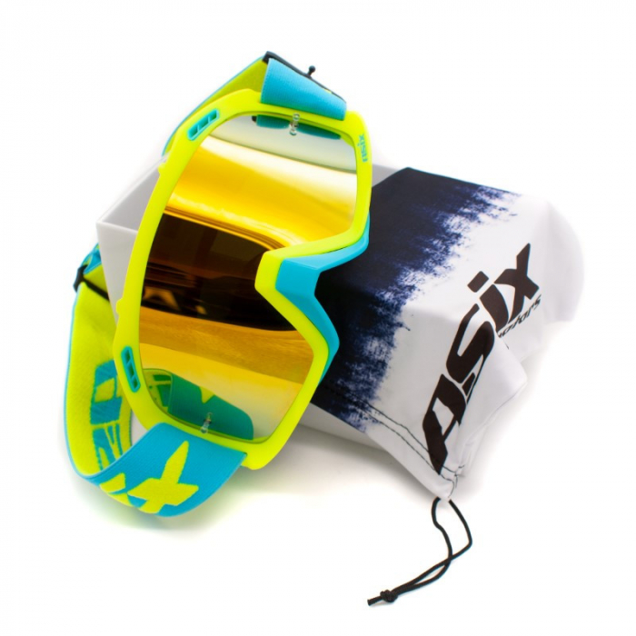 Ochelari cross/atv/enduro, Asix AS2, lentila galbena, culoare rama lime/albastru mat [3]