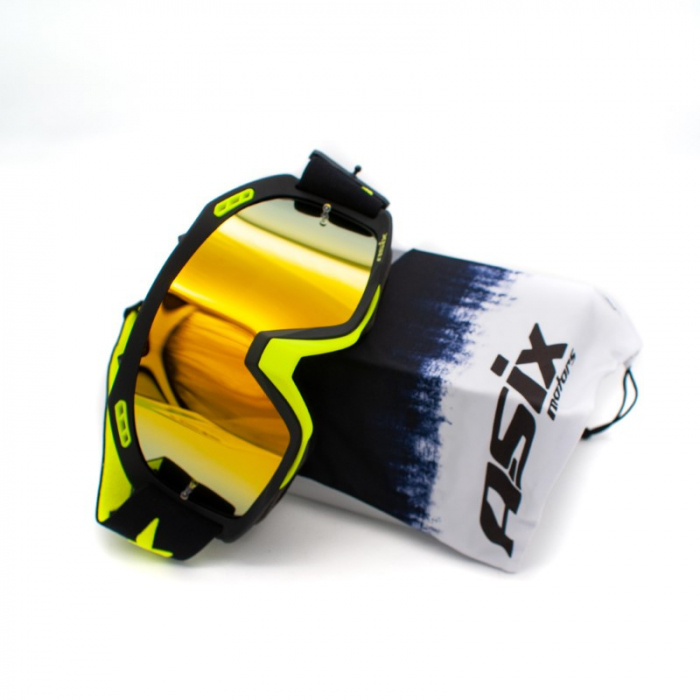 Ochelari cross/atv/enduro, Asix AS2, lentila galbena, culoare rama lime/negru mat [3]
