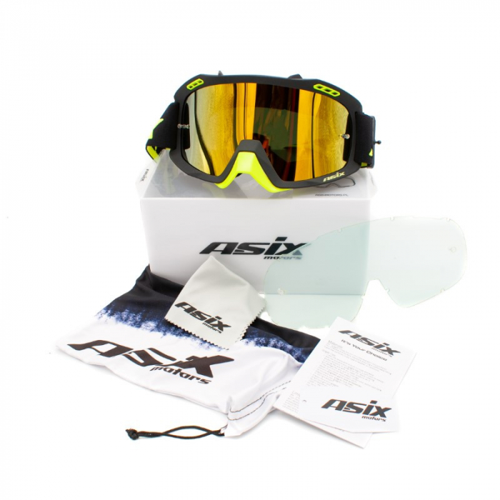 Ochelari cross/atv/enduro, Asix AS2, lentila galbena, culoare rama lime/negru mat [2]