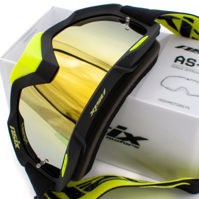 Ochelari cross/atv/enduro, Asix AS2, lentila galbena, culoare rama lime/negru mat [4]